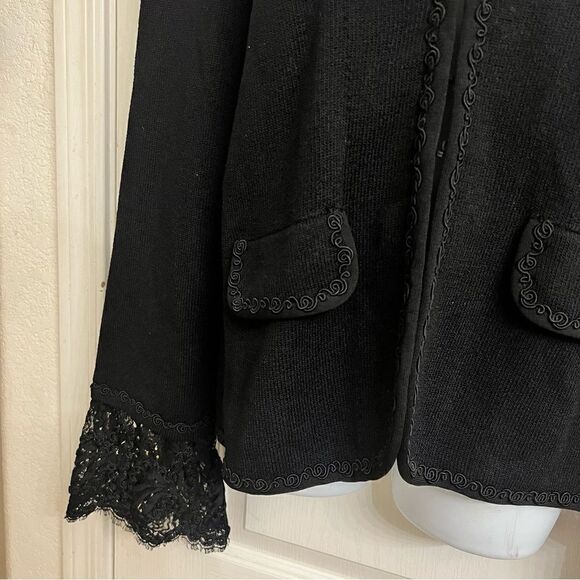 Escada Vintage Black Virgin Wool Evening Jacket French Lace cuffs Sz 44 … - Picture 6 of 12
